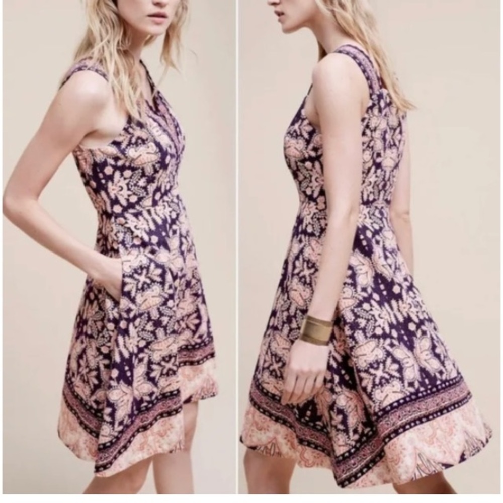 Anthropologie Maeve Cour Royal V-Neck Dress - BENEFITS FORGOTTEN PAWS DOG RESCUE